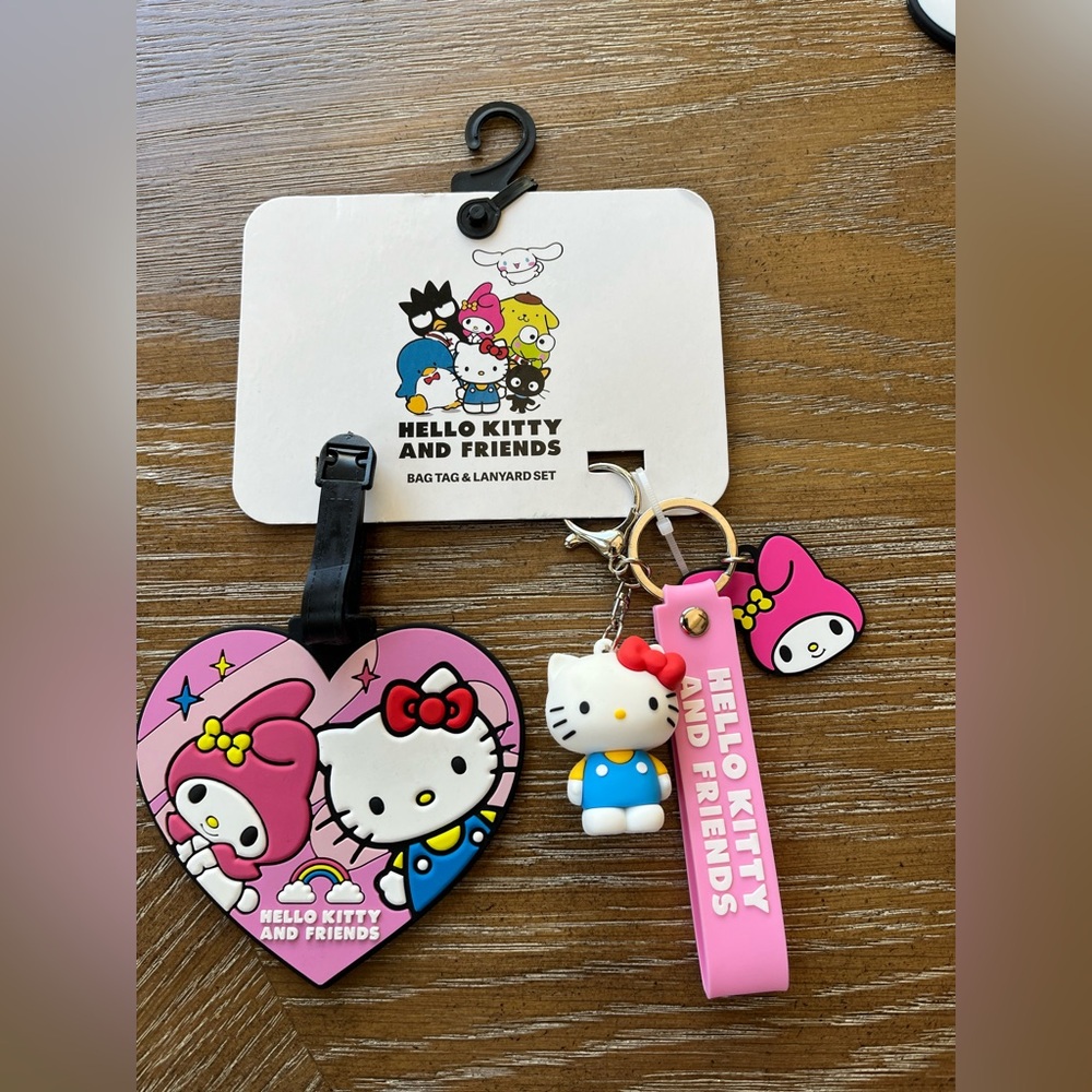 Hello Kitty Heart Bag/Luggage Tag & Keychain Lanyard Set - Pink and White
